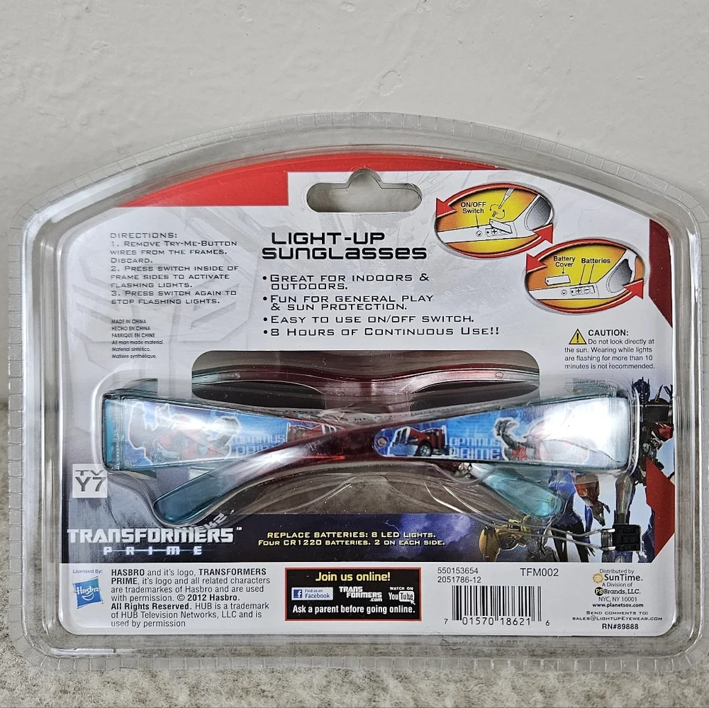 (NEW) Transformers Prime 2012 Optimus Prime Light Up Kid Sunglasses